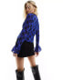 Wednesday's Girl check print lace trim blouse in blue