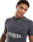 ASOS DESIGN muscle fit t-shirt in washed charcoal with gothic text front print