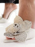 Public Desire Bridal Alexia mid heeled sandal with embellished flower in cream satin