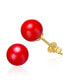 14k Yellow Gold Plated Stud Earrings with Red Enamel Round Pearl for Kids