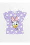 LCW baby Bisiklet Yaka Kısa Kollu Daisy Duck Baskılı Kız Bebek Pijama Takımı