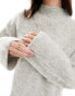 Pieces premium longline fluffy knit jumper with wide cuffs in light grey melange