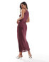 Фото #4 товара Stradvarius satin midi dress in burgundy