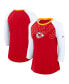 ფოტო #1 პროდუქტის Women's Red, White Kansas City Chiefs Knockout Arch Raglan Tri-Blend 3/4-Sleeve T-shirt
