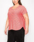 Фото #4 товара Plus Size Pointelle Stripe Dolman Short Sleeve Top