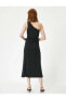 Фото #19 товара Платье средней длины с одним плечом и деталями из стекляруса Koton Tek Omuz Midi 4SAK80084EK черное