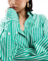 Фото #2 товара Mango oversized stripe shirt in green and white