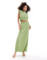 Vero Moda plisse split maxi skirt co-ord in mid green