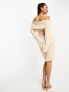 Pretty Lavish bardot borg knit mini dress in ecru