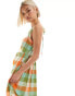 Native Youth gingham midaxi smock dress in green and orange