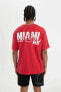 Фото #5 товара DeFactoFit NBA Miami Heat Boxy Fit Bisiklet Yaka Kısa Kollu Tişört