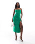 Фото #1 товара Vesper notch detail cami strap thigh split midi dress in green