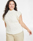 Фото #2 товара Plus Size Flutter-Sleeve Cable-Knit Sweater, Created for Macy's
