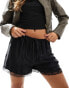 ASOS DESIGN satin shorts with lace trim in black co ord