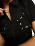 Фото #5 товара Basic Pleasure Mode cut-out star detail mini shirt dress in black