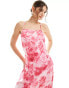 Vero Moda satin square neck maxi slip dress in pink daisy print Розовый, XS - EU 34 - фото #4