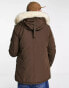 Sixth June parka jacket in brown with fur hood and buckle detail