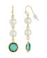 Gold-Tone Imitation Pearl with Dark Green Channels Drop Earring