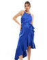 Style Cheat halter neck cami midi dress with tie waist in cobalt