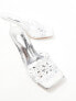 Public Desire Shelly mid heeled sandal with clear embellished strap in silver