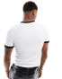 ASOS DESIGN muscle-fit ringer t-shirt in white with cross front print