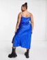 New Look Curve cowl neck satin slip midi dress in blue