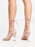 Фото #2 товара ASOS DESIGN Helsy tie leg mid heeled sandals in clear and beige