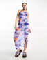 Noisy May mesh maxi dress with side slit in multi tie dye