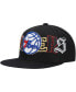 Фото #1 товара Men's Black Philadelphia 76Ers Hype Type Snapback Hat