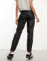 Object leather look tapered trousers in black