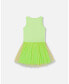 Girl Shiny Ribbed Dress With Mesh Flocking Flowers Lime - Child