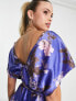 Фото #3 товара ASOS DESIGN Tall satin batwing midi dress with large floral print in purple
