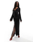 Фото #3 товара ASOS DESIGN chainmail sheer plunge maxi dress with angel sleeves in black