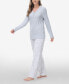 ფოტო #4 პროდუქტის Women's Henley Top with Microlight Lounge Pant Set, 2 Piece