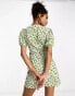 Glamorous short sleeve wrap mini dress in green retro floral