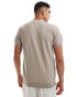 New Look short sleeve textured stripe polo shirt in camel