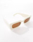 Фото #3 товара Monki small rectangle chunky frame sunglasses in beige ombre