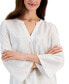 Фото #3 товара Women's Shine 3/4 Sleeve Plisse Split-Neck Top, Created for Macy's