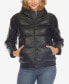 ფოტო #1 პროდუქტის Women's Removable Furry Hoodie Bomber Leather Jacket