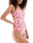 Фото #1 товара Monki mix and match swimsuit with side cut out detail in pink rose print