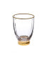 Set of 6 Straight Line Textured Stemless Wine Glasses with Vivid Gold Tone Base and Rim