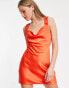 ASOS DESIGN satin cowl front mini dress with ruched strap detail in red