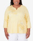 Фото #1 товара Plus Size Charleston Three Quarter Sleeve Top with Embroidered Floral Details