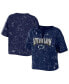ფოტო #1 პროდუქტის Women's Navy Penn State Nittany Lions Bleach Wash Splatter Cropped Notch Neck T-shirt