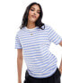 Pieces boxy t-shirt in bold blue and white stripe blue & white stripe, S - фото #1