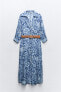 Фото #7 товара Платье-рубашка миди с принтом и ремнем ZARA