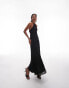 Фото #3 товара Topshop jersey textured mesh halter maxi dress in black