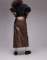 Topshop Faux leather split midi skirt in metallic bronze