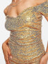 Фото #4 товара In The Style exclusive sequin off shoulder mini dress in gold