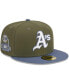 Men's Olive, Blue Oakland Athletics 59FIFTY Fitted Hat Olive, Blue, 7 5/8 - фото #2